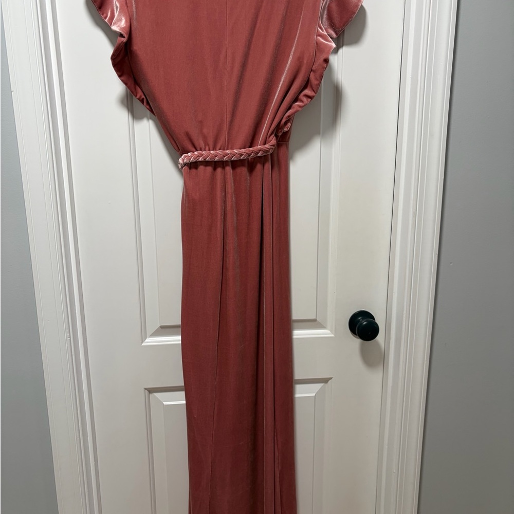 MISA Los Angeles size Medium Carolina Dress in Rose Pink Velvet Midi Wrap Dress - Picture 14 of 15